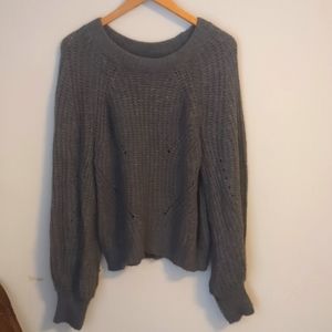 Express Gray Puff Sleeve Chunky Sweater